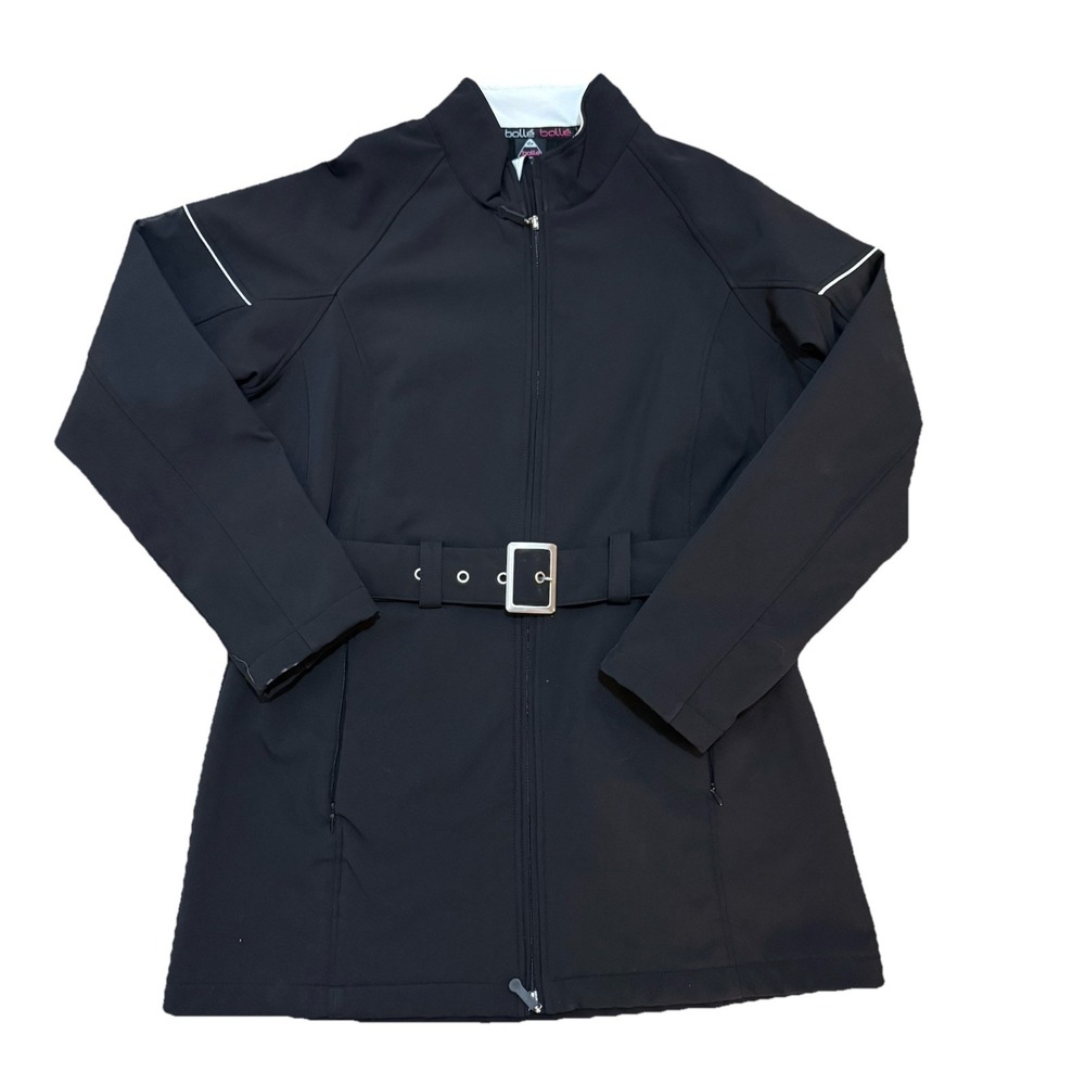 Bolle Women's L Black Belted Full Zip Jacket Coat Athletic Ski Y2K Zip Pockets